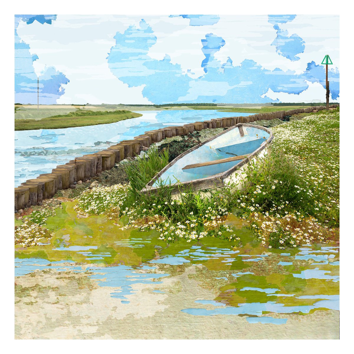 Impressionistic Landscape Photograph By Claire Gill, 24 X 24, The Grassy Bank, Original Artwork