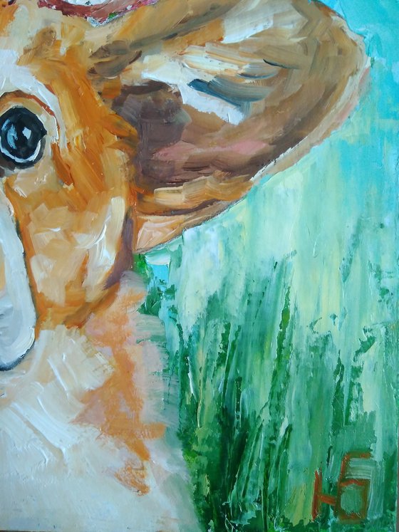 Summer mood, Corgi Painting Original Art Dog Artwork Pet Portrait Floral Wall Art