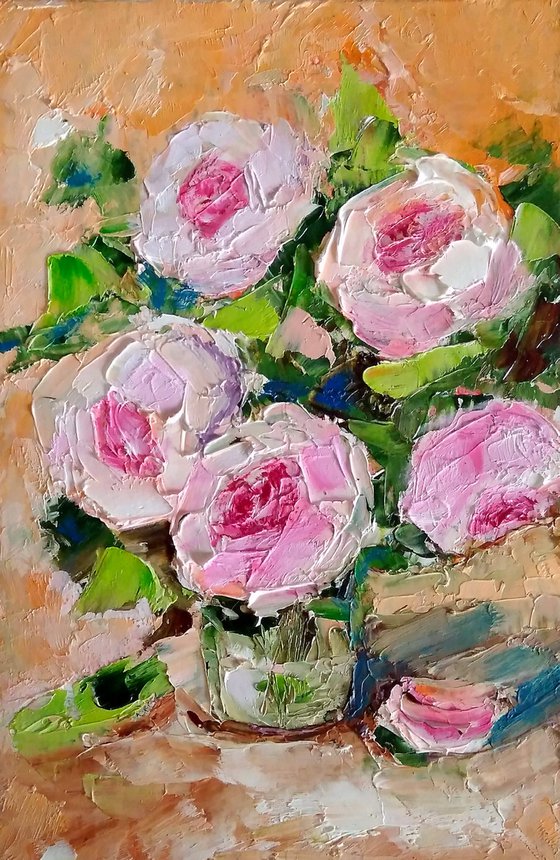 Pink Floral Painting Original Art Small Oil Artwork Flower Wall Art