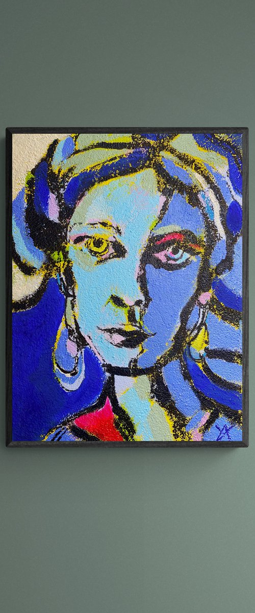 EVA - colourful pop art portrait, bright bold happy painting, small, great christmas gift for her by Yulia Ani
