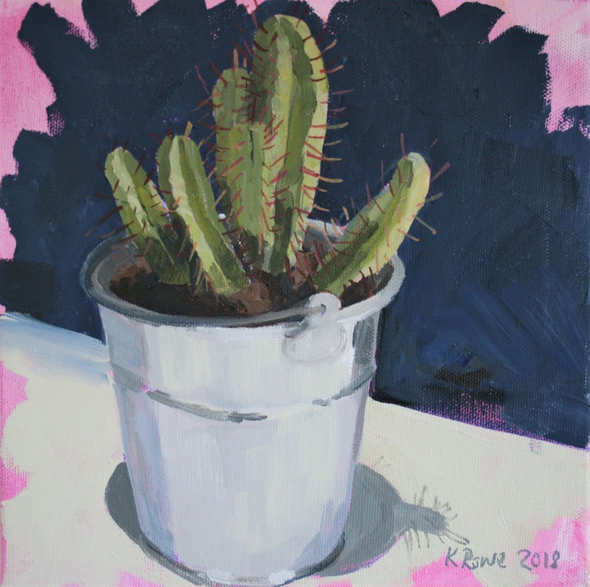 Small cactus on pink ground by Katharine Rowe