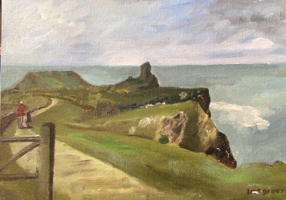An oil painting of Worms Head, on the Gower peninsular.