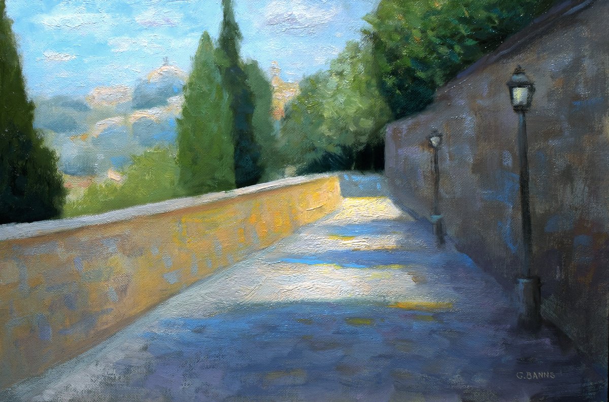 Impressionistic Cityscapes Oil Painting By Gav Banns, 12 X 8, Ancient Street In Rome Italy, Original Artwork