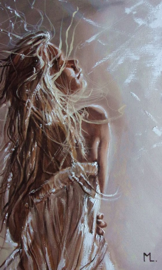 " WINDY DREAM "- WIND HAIR ORIGINAL OIL PAINTING, GIFT,