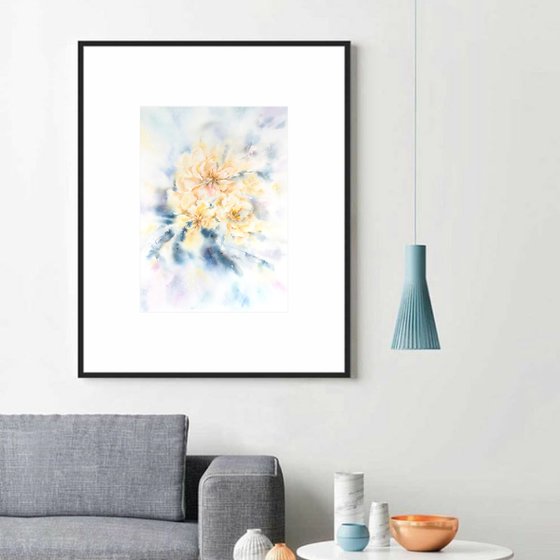 Yellow blue abstract flowers