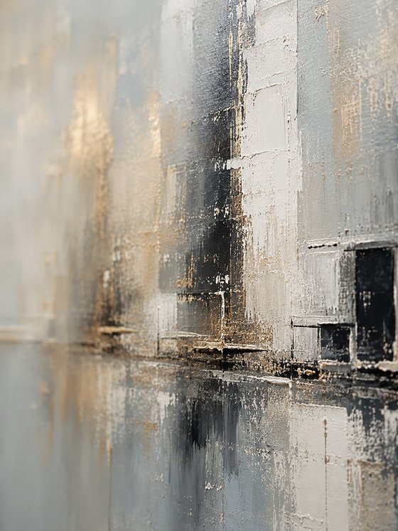 Abstract Cityscape in Blue Grey and Beige