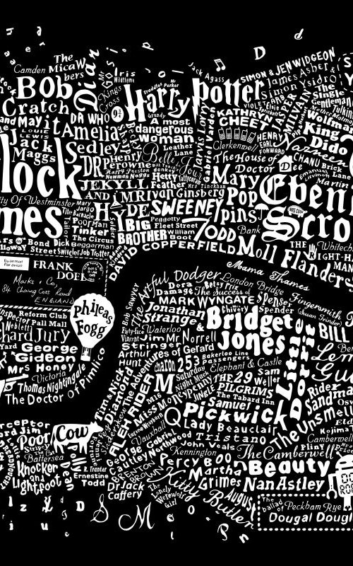 LITERARY CENTRAL LONDON MAP (black) by Dex