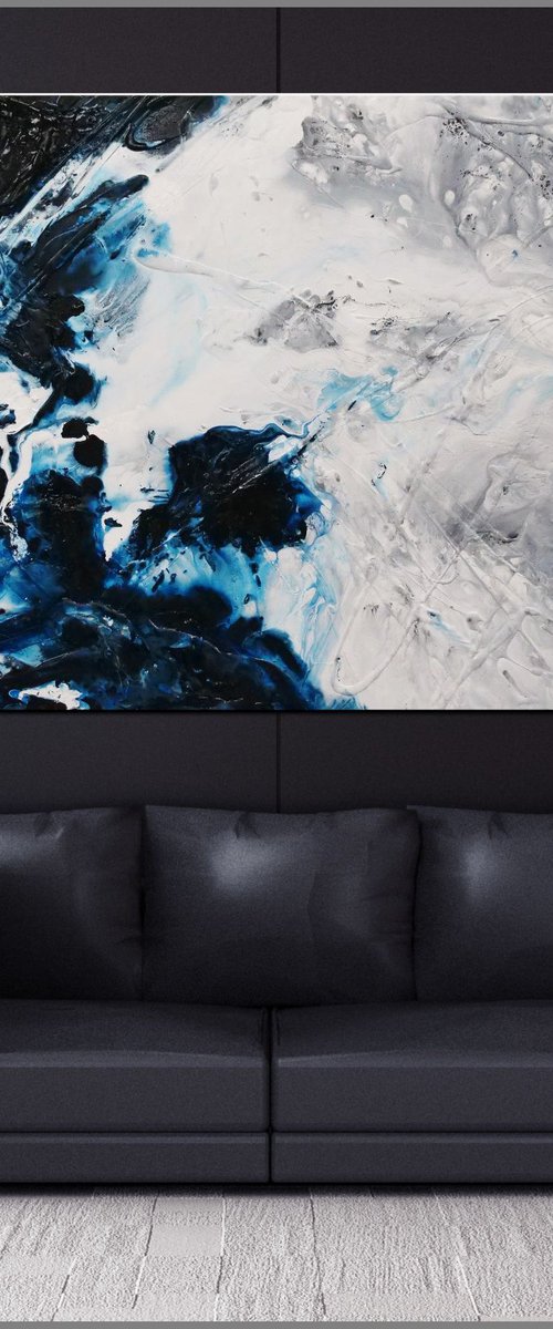Midnight Genie 160cm x 100cm Blue Grey Abstract Art by Franko