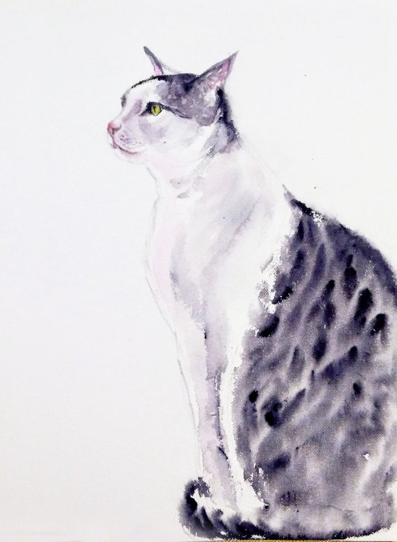 Cat - Watercolor - Alert Cat