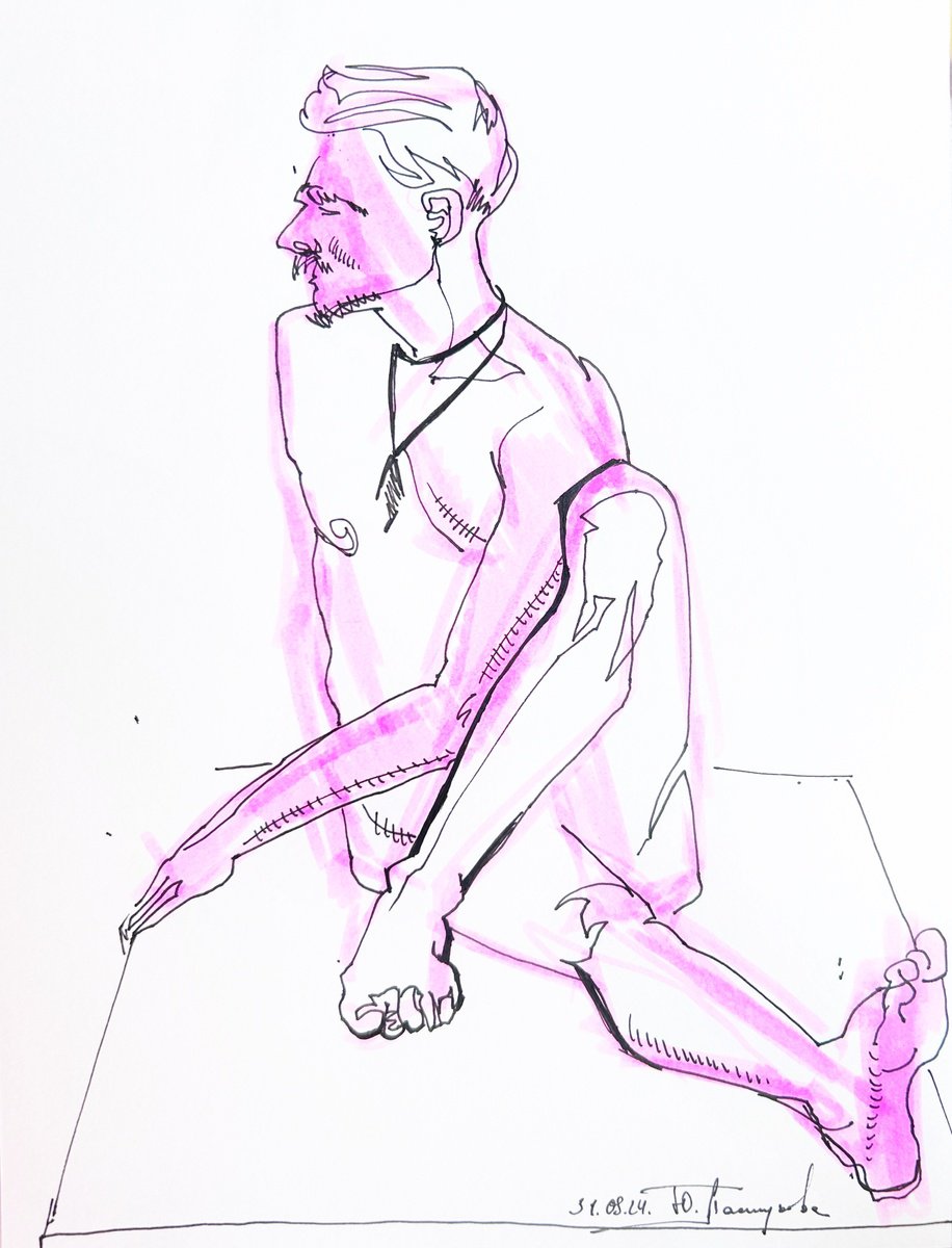 Graphic Portrait Drawing By Yuliia Pastukhova, 8 X 11", Sketch Man 2, Original Artwork