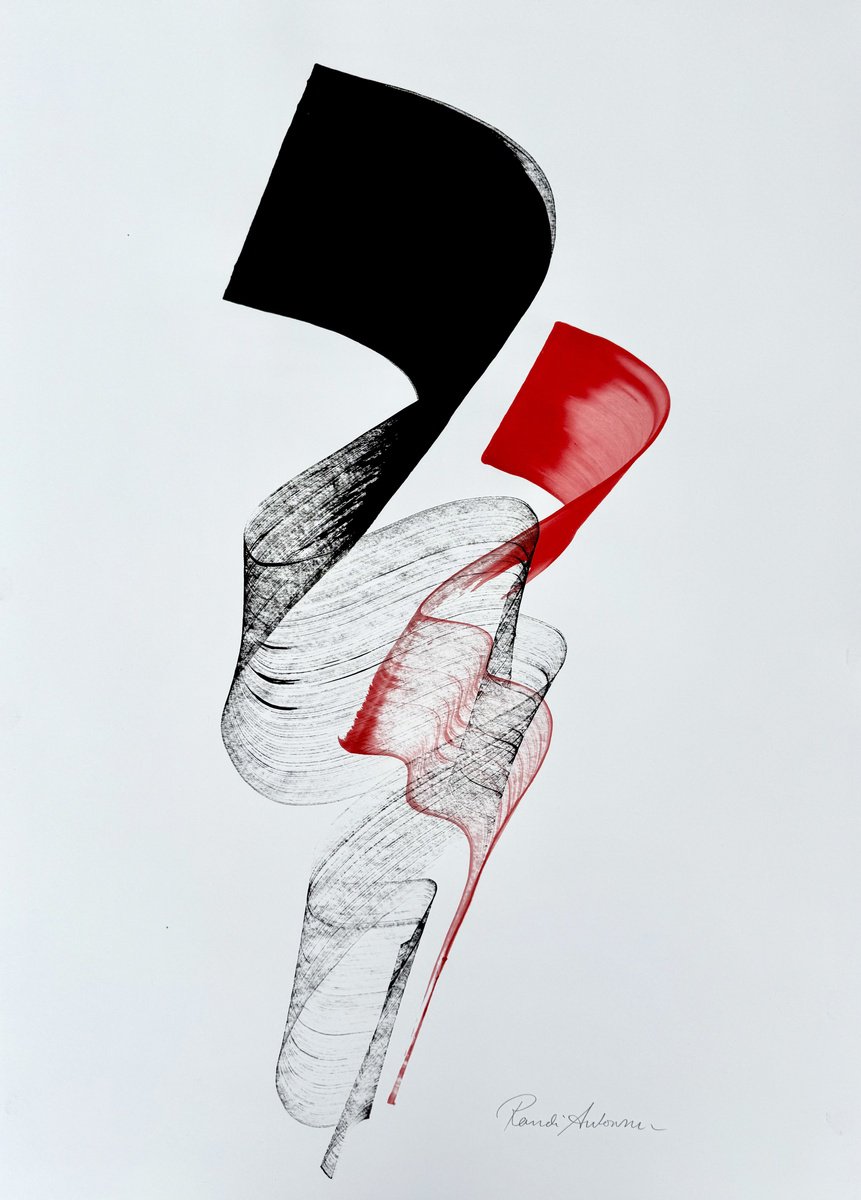 Expressive Abstract Ink Drawing By Randi Antonsen, 24 X 33", Gesture, Original Artwork