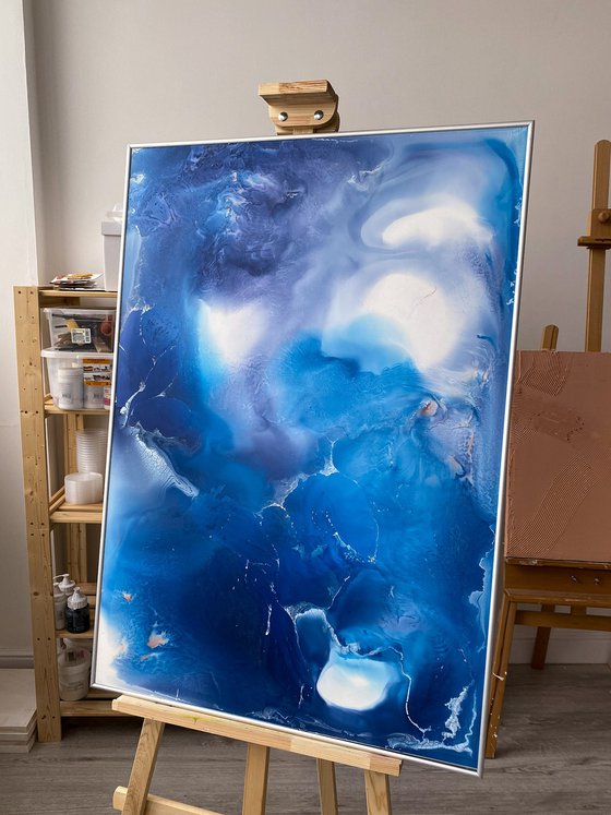 Deep Blue Silver Abstract