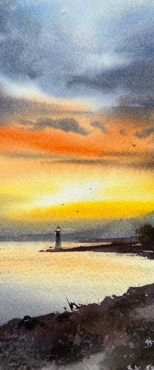 Sunset on the sea coast by Eugenia Gorbacheva