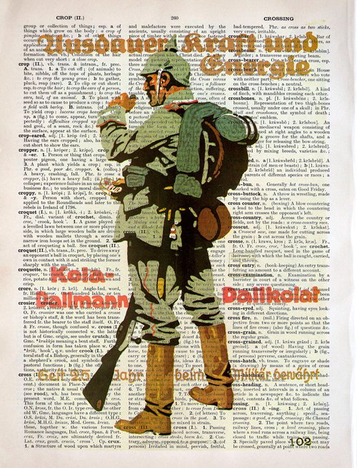 Kola-Dallmann Dallkolat - Collage Art Print on Large Real English Dictionary Vintage Book Page by Jakub DK - JAKUB D KRZEWNIAK