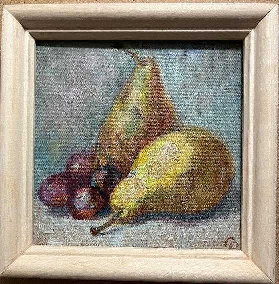 Fall autumn pears grape still life from Ukraine