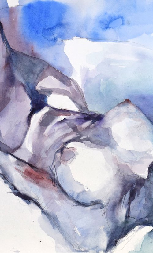 Nude lying pose by Goran Žigolić Watercolors