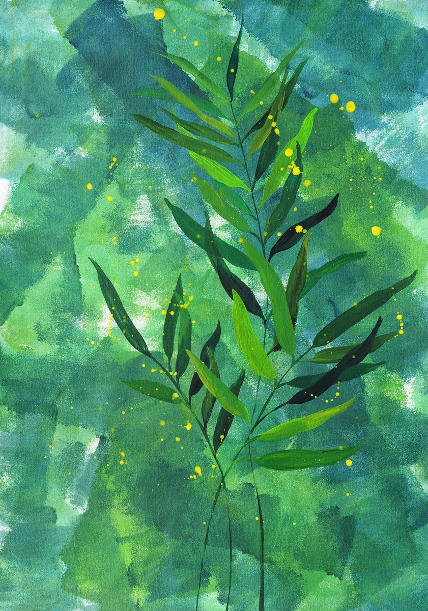 Illustrative Botanical Acrylic Painting By Delnara El, 14 X 20, Chamaedorea, Original Artwork