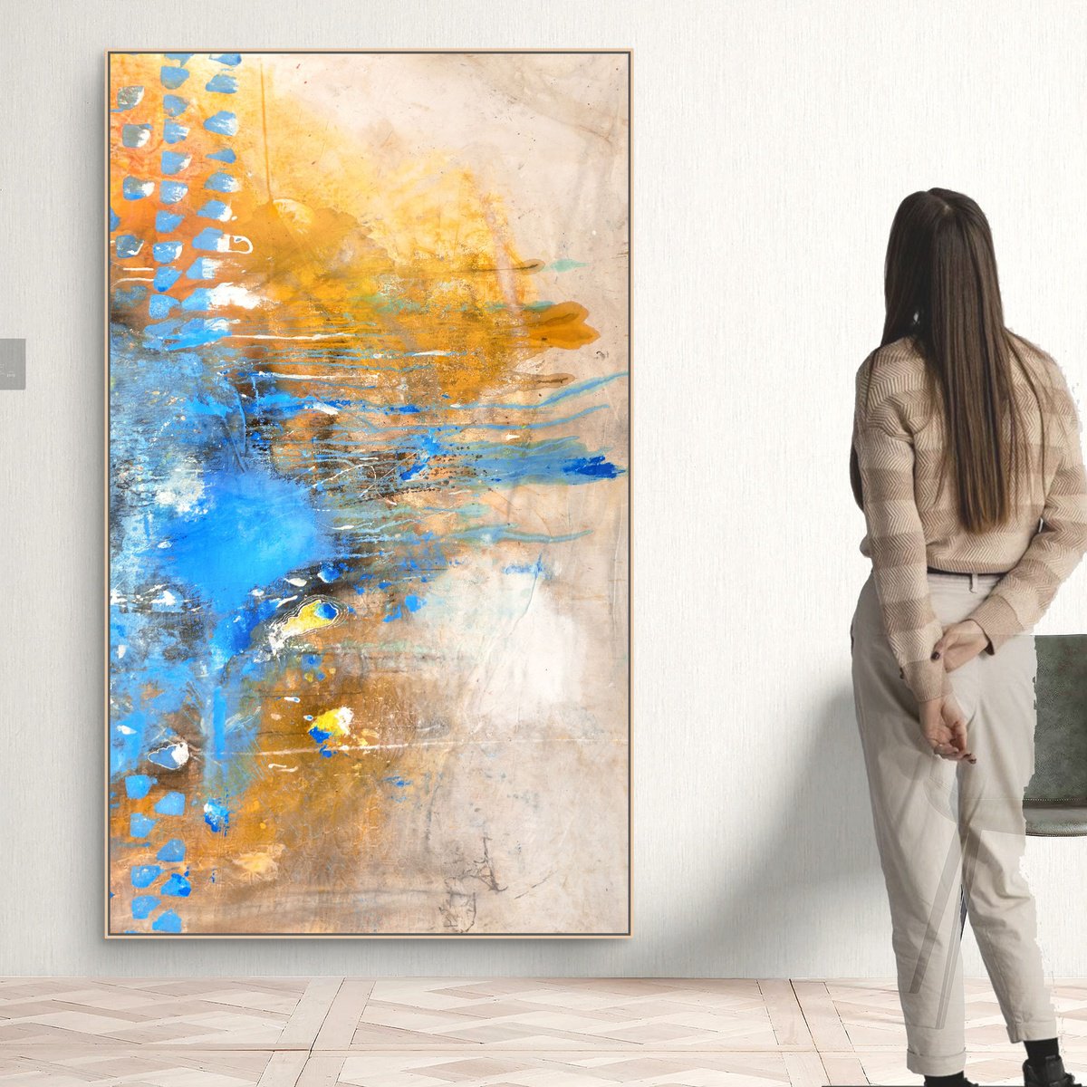 Organic Abstract Acrylic Painting By Adriano Ribeiro, 63 X 37, Quiet, The Winter, Original Artwork