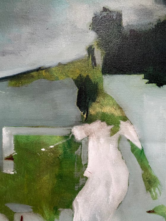 Shepherdess and geese 50x50