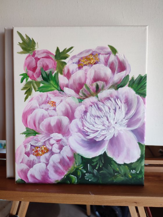 Lovely peonies, original flower, floral impressionistic painting