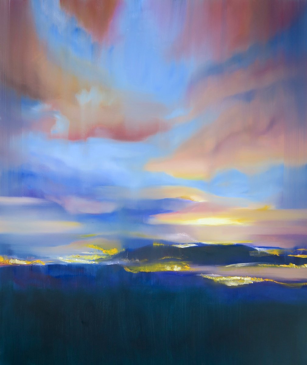 Organic Landscape Oil Painting By Francesca Currie, 40 X 47, Last Light, Original Artwork