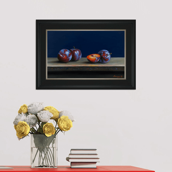 Still life red plums (50x35cm, oil on panel)