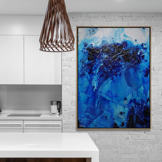 Midnight Stimulation 140cm x 100cm Blue White Textured Abstract Art