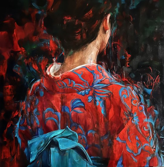 RED BLUE-GIRL IN KIMONO