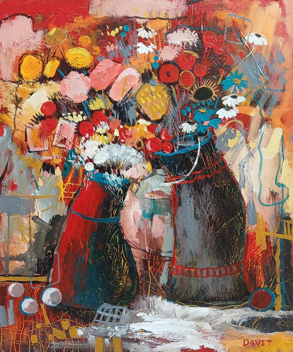 Abstract Botanical Acrylic Painting By Davit Arstamyan, 20 X 24, Garden Of Color, Original Artwork