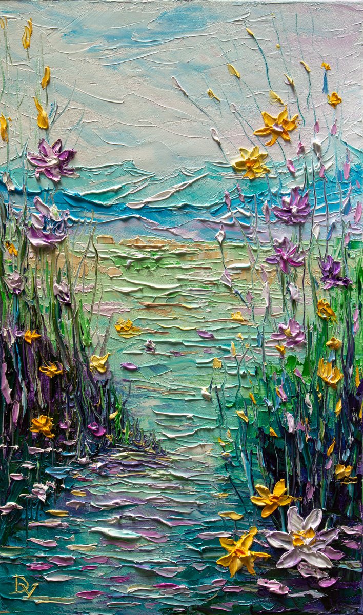 Impressionistic Botanical Oil Painting By Vladyslav Durniev, 12 X 20", Enchanted Shore, Original Artwork