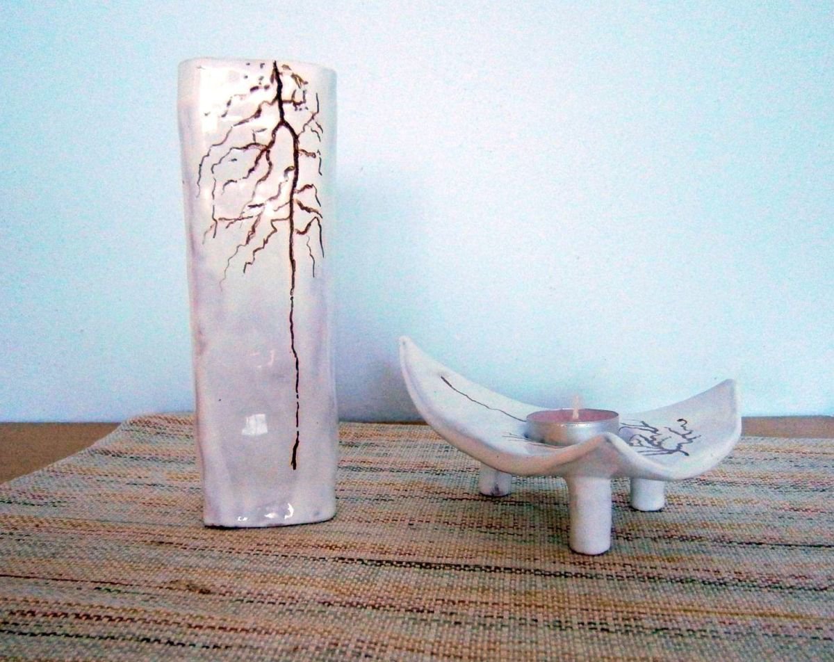 Ceramic vase with a candlestick 1 .. by Em�lia Urban�kov�