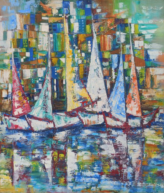 Sails (70x60cm, oil/canvas, abstract portrait)
