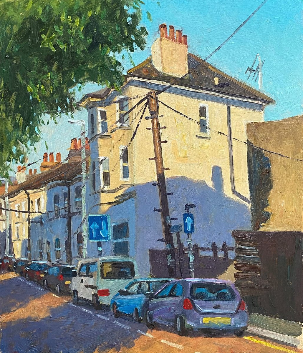 Impressionistic Cityscapes Oil Painting By Roberto Ponte, 12 X 14", Brighton Streets, Original Artwork