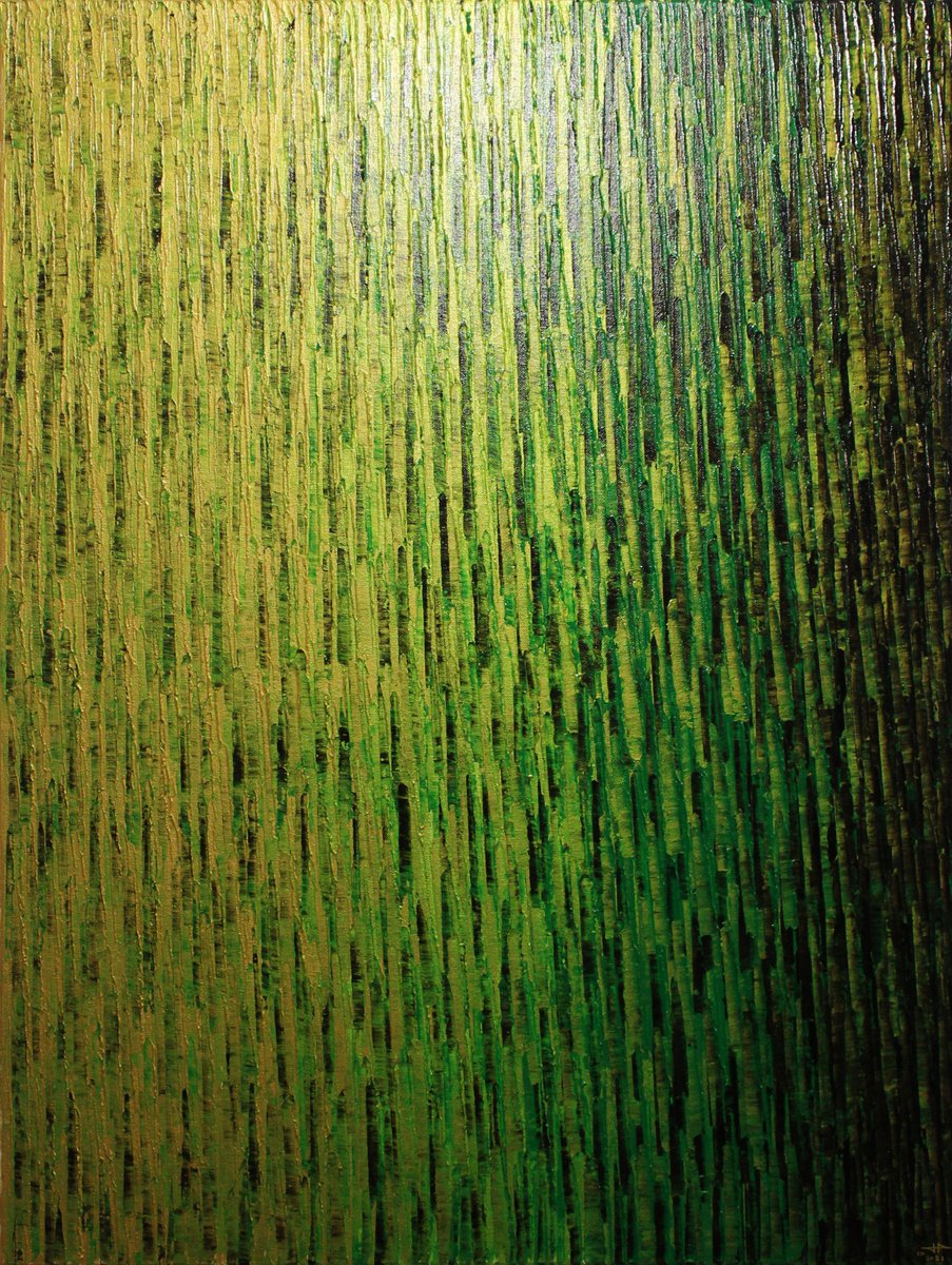 Abstract Acrylic Painting By Jonathan Pradillon, 24 X 31, Large Fade Verdant Gold, Original Artwork
