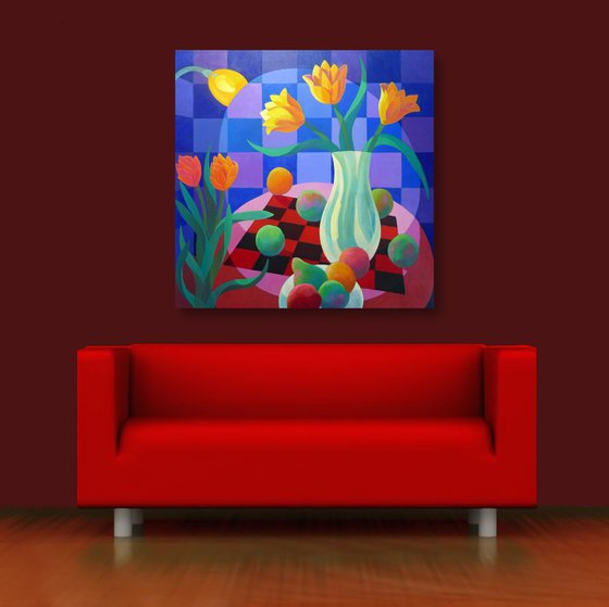 FRUITS AND FLOWERS UNDER SPOTLIGHT