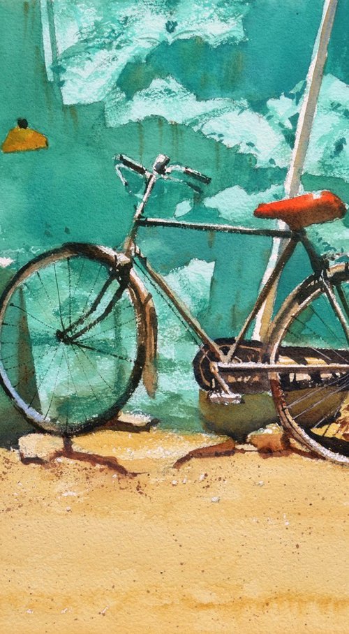 Bike and the turquoise wall by Ramesh Jhawar