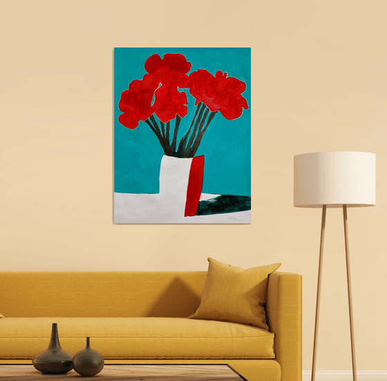 Red Flowers on Turquoise