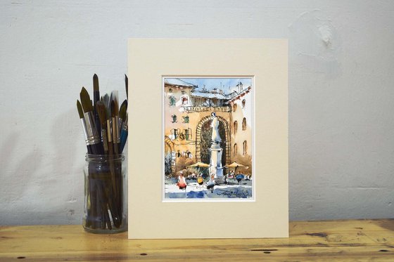 Scene form city center of Verona, original watercolor painting.