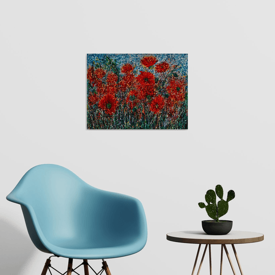 Wild Poppy Field Against the Sky #1  Pollock Inspired  Painting