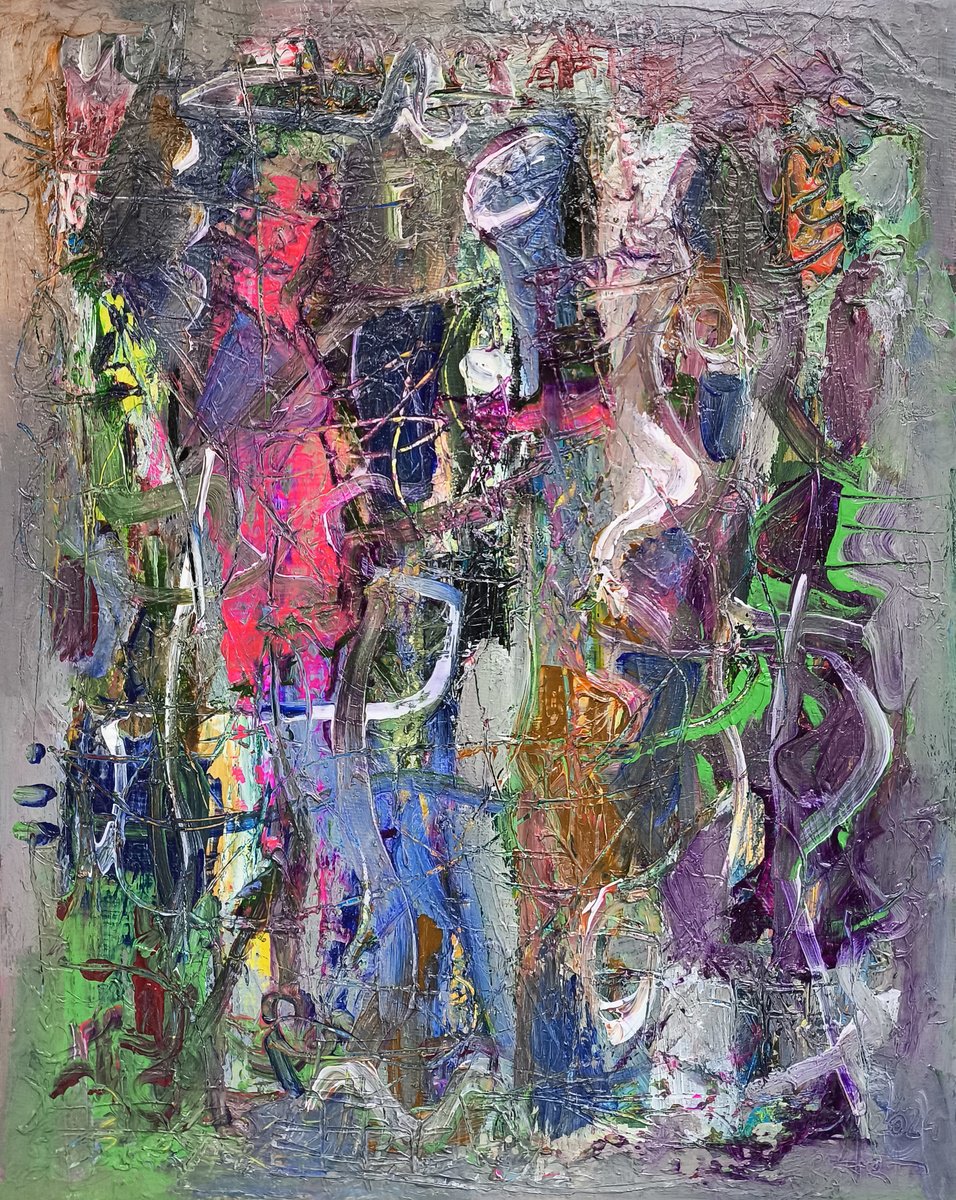 Abstract Oil Painting By Seyran Gasparian, 9 X 12", Rain Of Colors, Original Artwork