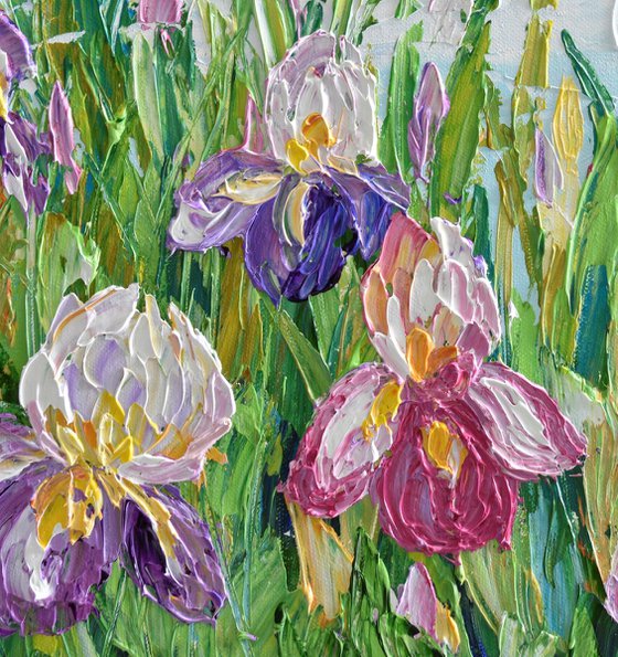 Iris Flowers - Original Acrylic Imasto Floral Painting