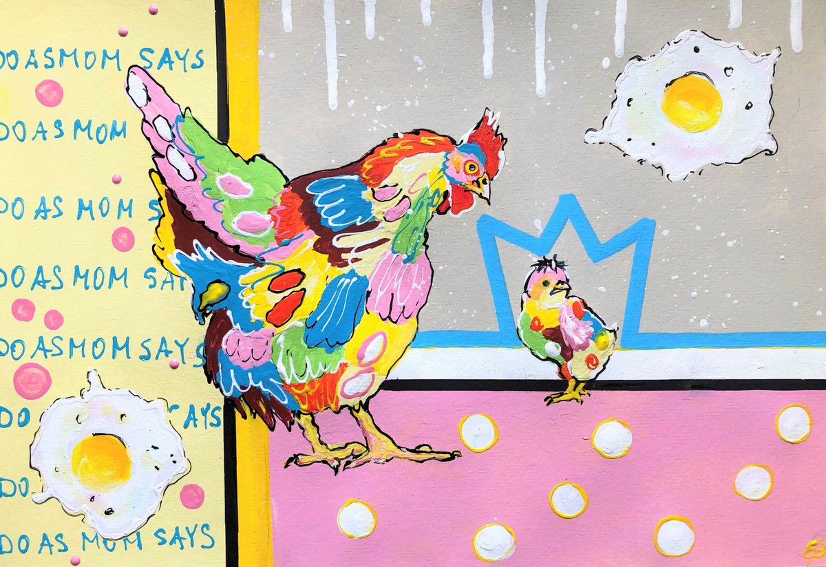 Impressionistic Animal Drawing By Lena Smirnova, 16 X 12", Do As Mom Says #2, Original Artwork