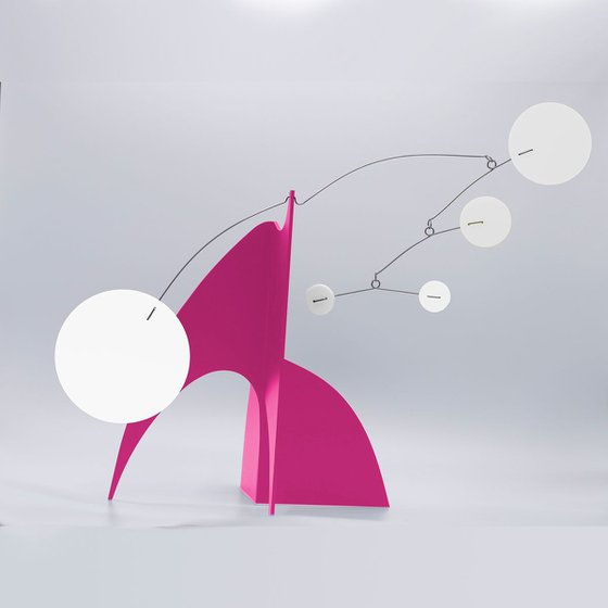 Hot Pink Modern Desktop Mobile (Stabile) Sculpture by Atomic Mobiles - Retro MOD Style