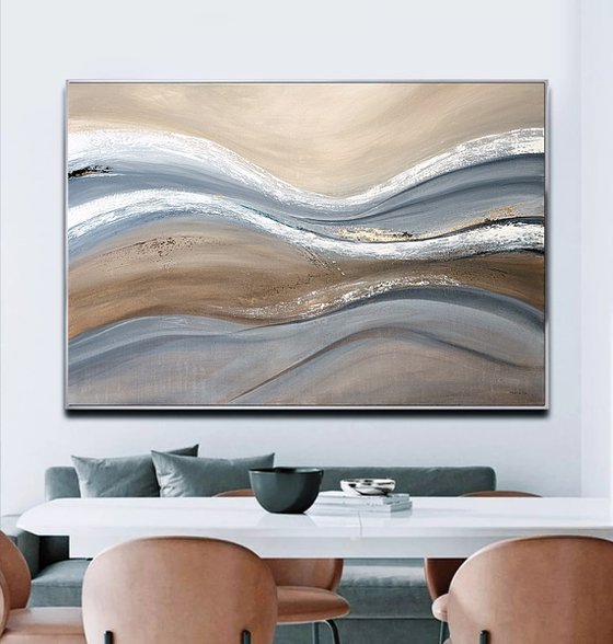 Interwoven Currents. Neutral Beige Grey Gold