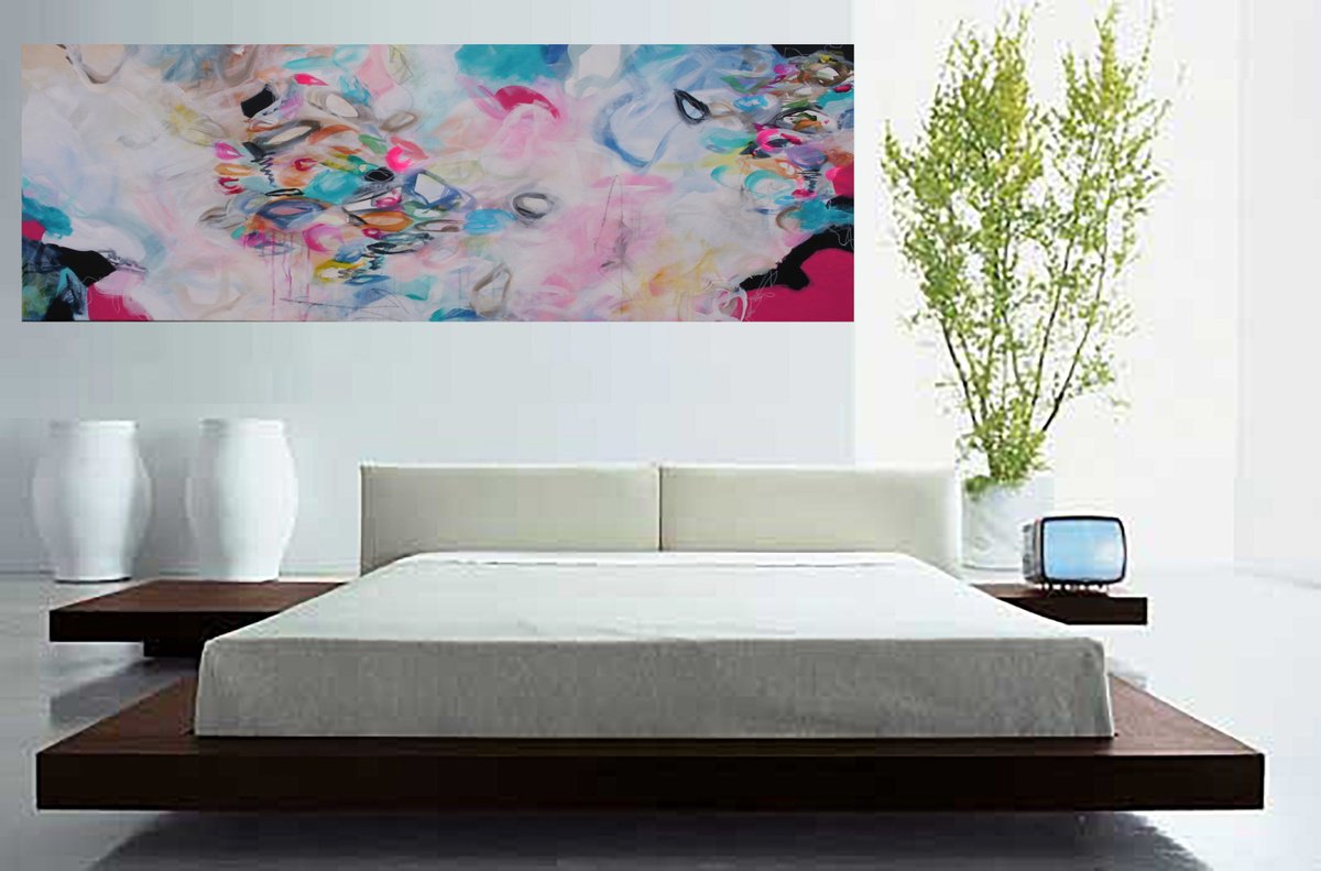 Organic Abstract Acrylic Painting By Susan Wooler, 59 X 20", Dreaming In Colour, Original Artwork