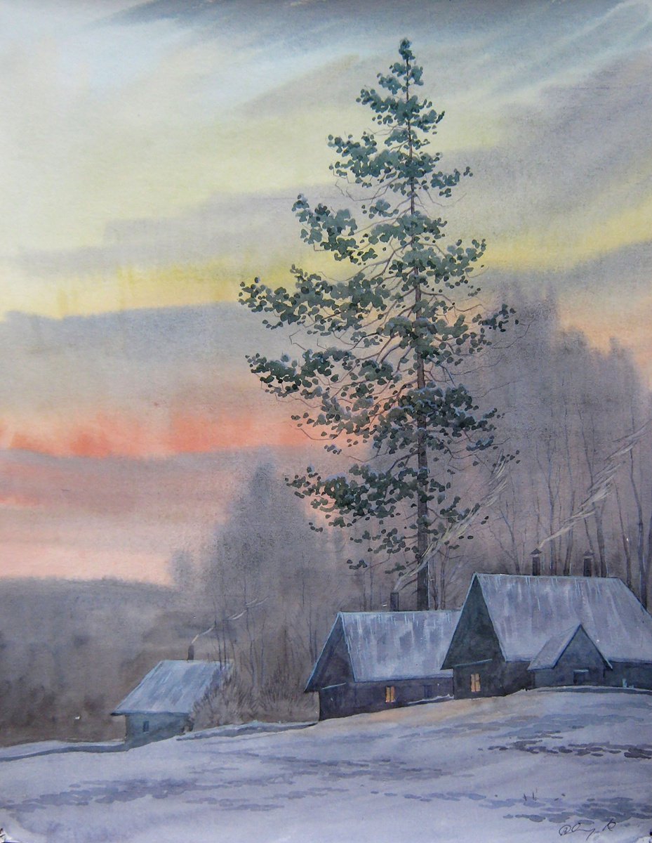 Impressionistic Landscape Watercolour By Valeriy Savenets-1, 16 X 20", Rainy Morning, Original Artwork