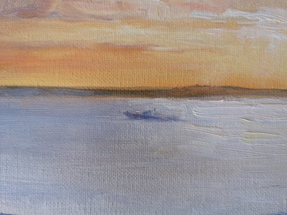 Golden sunset 2, original, oil on canvas impressionistic landscape