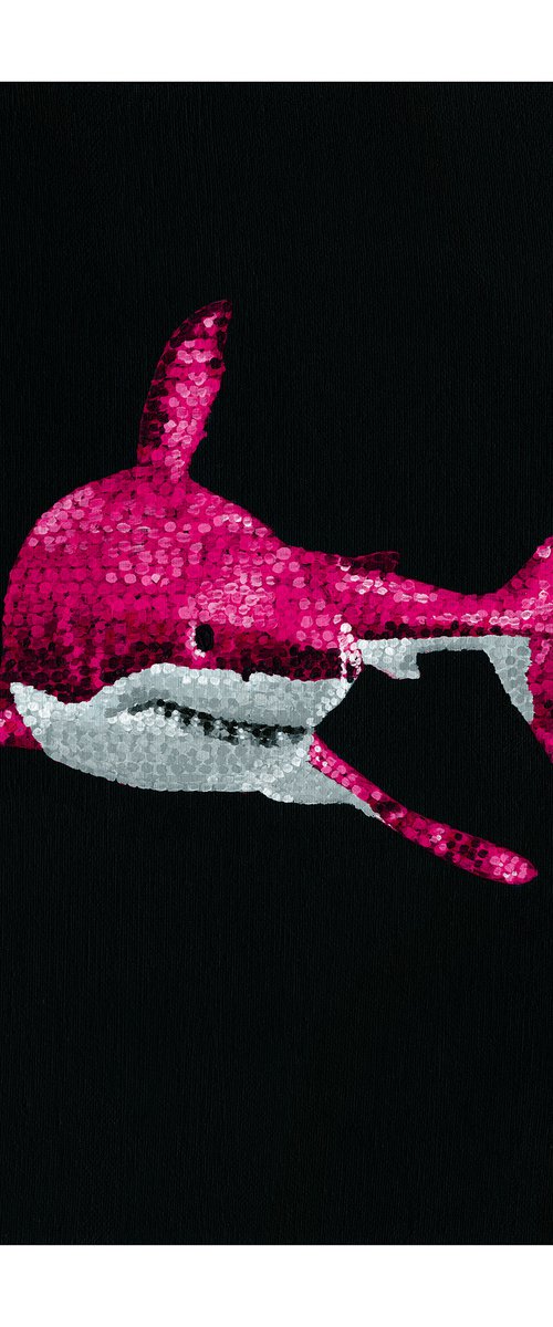 The Great White Shark - PINK pointillism by Kelsey Emblow