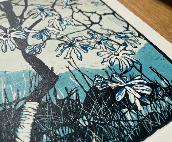 The Melt - Magnolia Blossom Contemporary Linocut Print