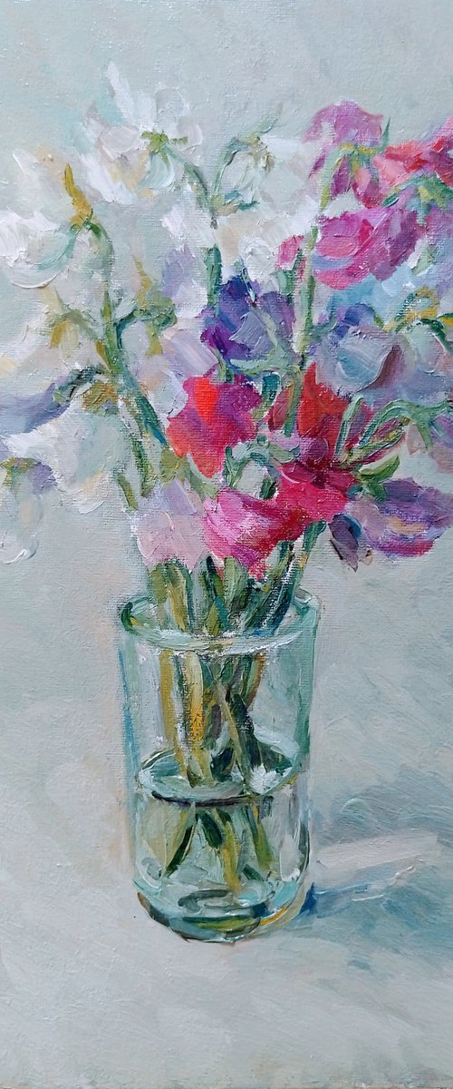 Sweet pea 30 x 40 cm. Original oil painting 2021 by Elena Klyan